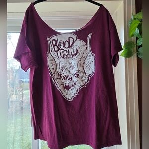 Blood Lust Bat Pumpkin Cut T-Shirt Maroon Halloween Punk